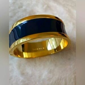 Talbots Gold Tone & Black Hinged Bangle Bracelet
